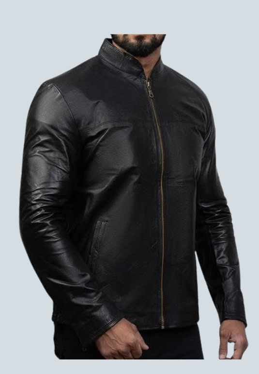 Deni Charcoal Black Biker Leather Jacket
